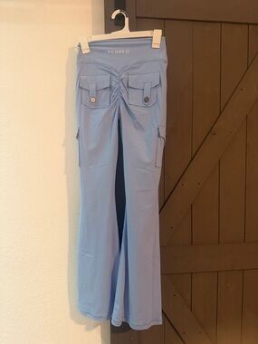 Light Blue Flared Cargo Leggings - Womens